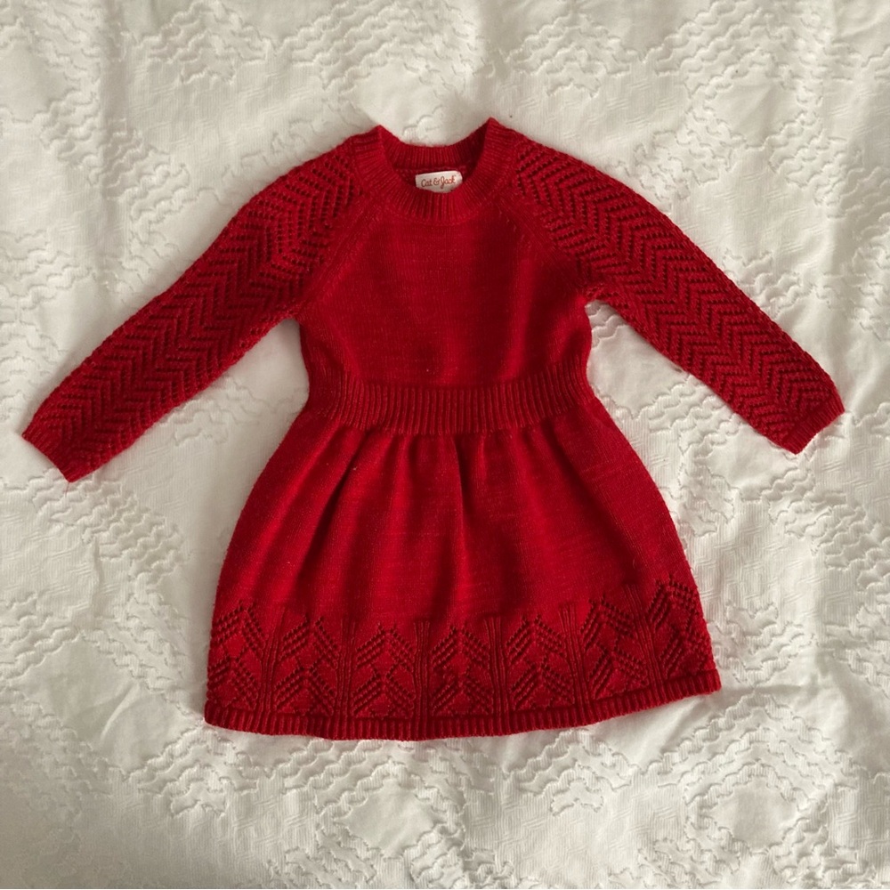 Cat & Jack Red Pointelle Sweater Dress 2T